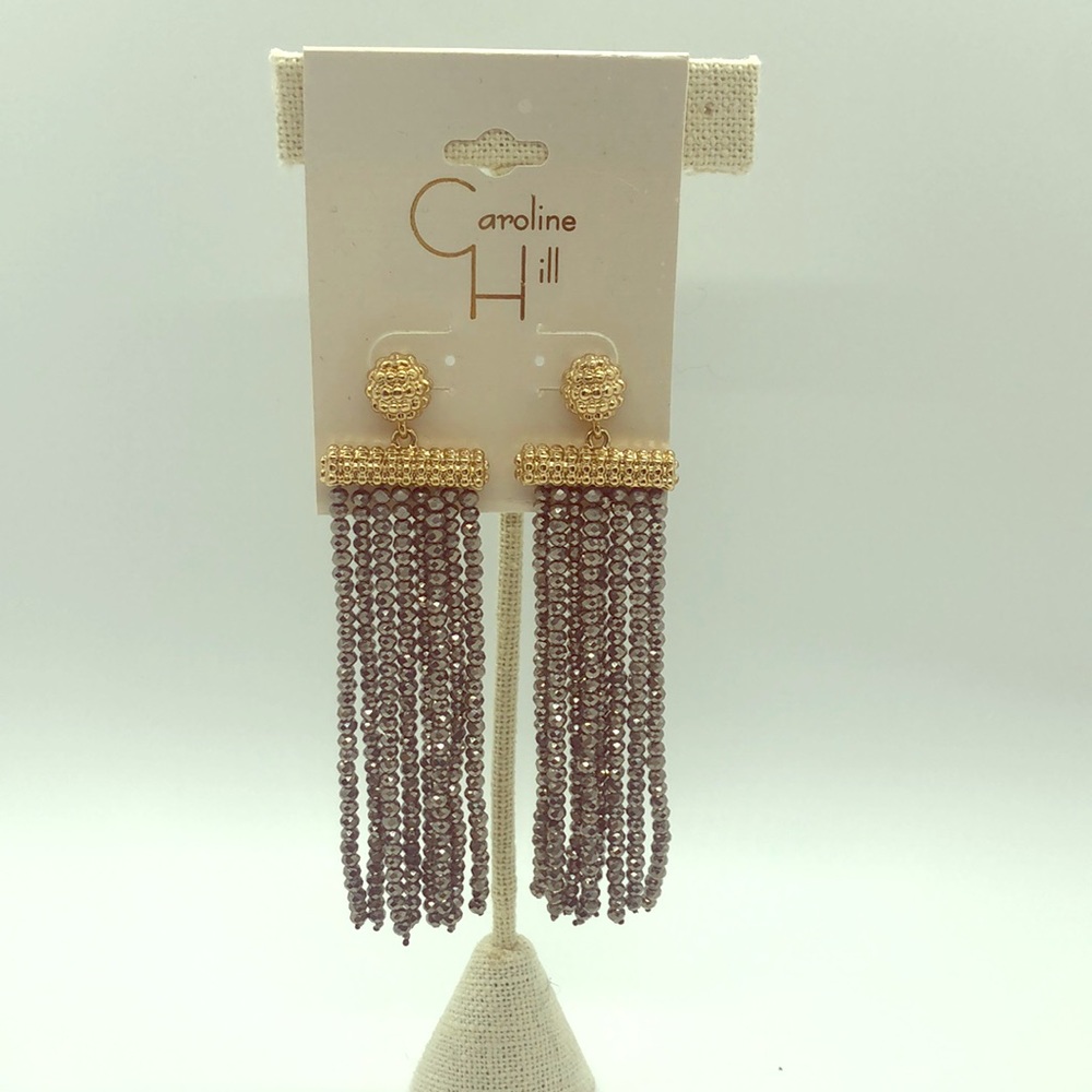 Carolina Hill 3” beaded tassel earrings.